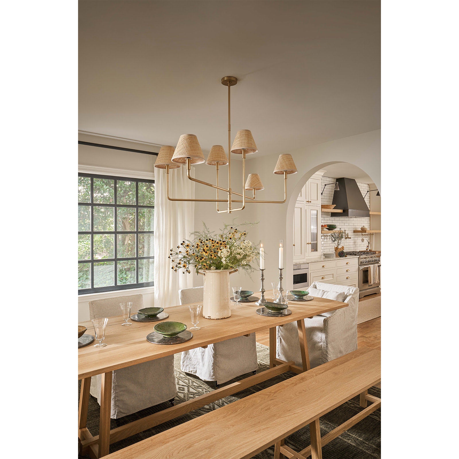 Polly Metal Chandelier (Natural Brass with Rattan Shades)