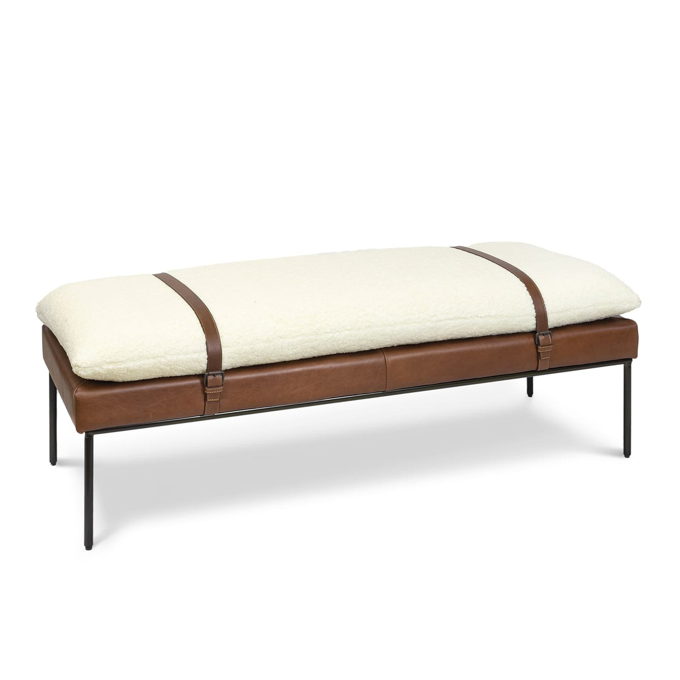 Aspen Leather and Boucle Wool Bench