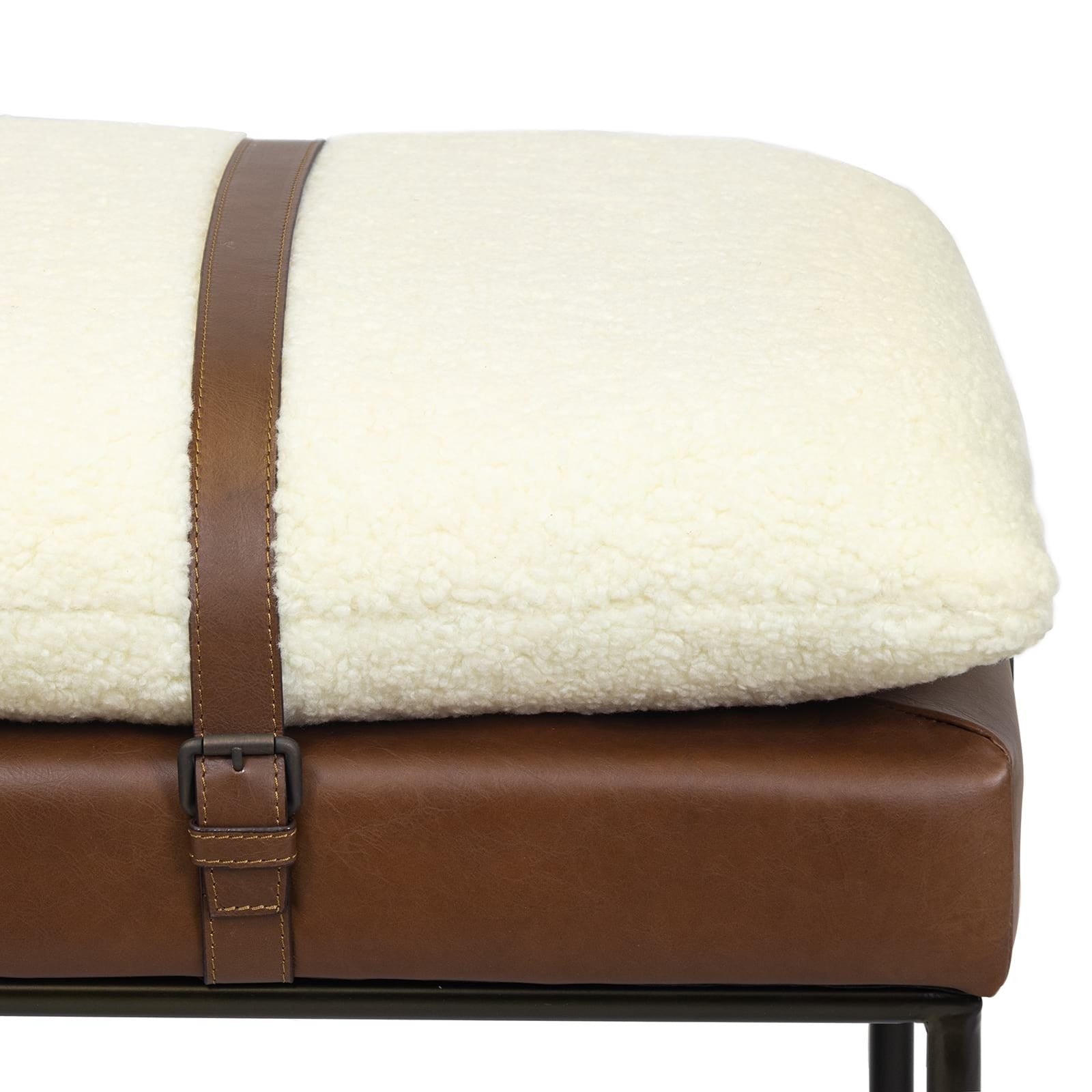 Aspen Leather and Boucle Wool Bench