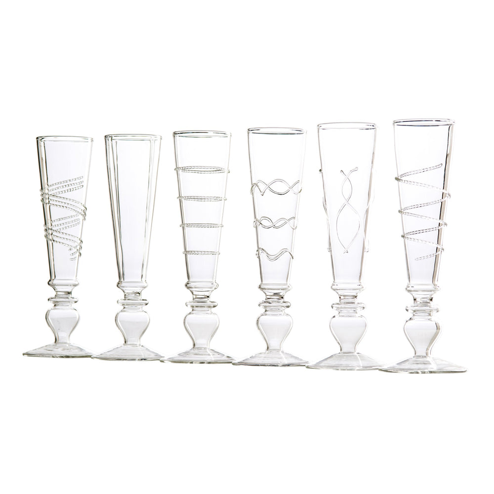 Footed Razzle Dazzle Champagne Flutes with Clear Accents, Set of 6