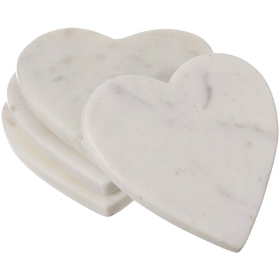 Heart Shaped Coasters - Marble White, Set of 4