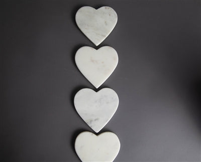 Heart Shaped Coasters - Marble White, Set of 4