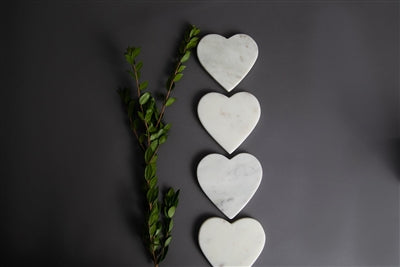 Heart Shaped Coasters - Marble White, Set of 4