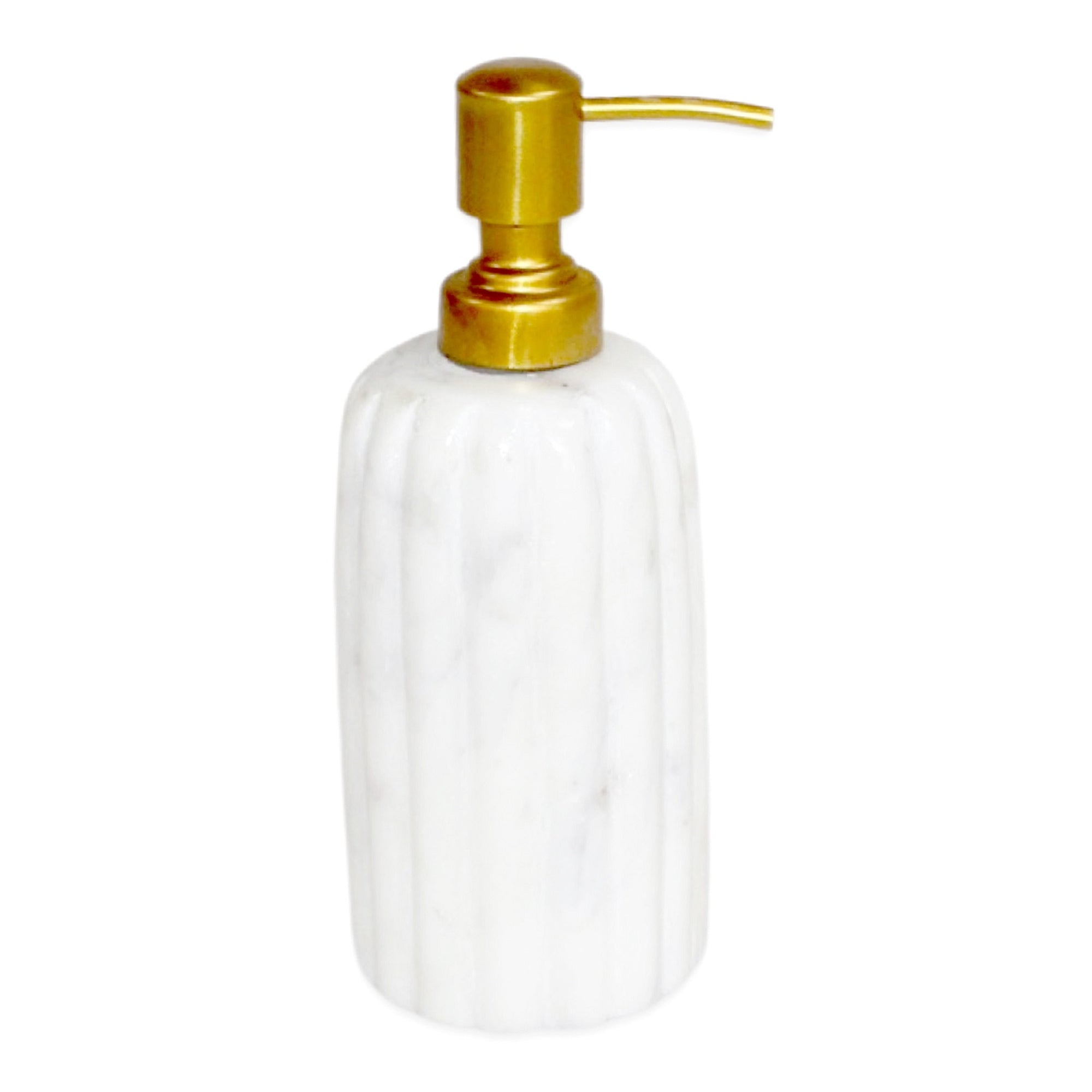 White Marble Soap Dispenser w/ Grooving - White/Gold