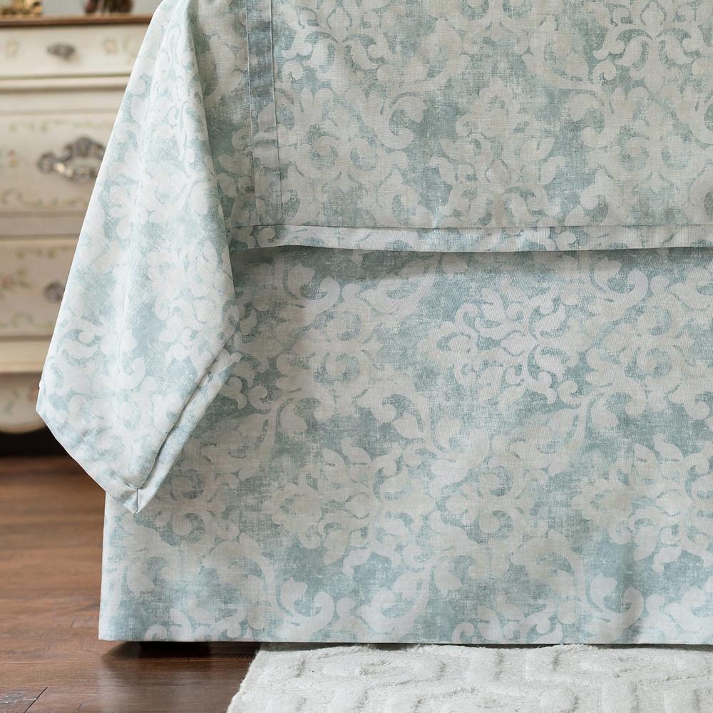 Milan Tailored Bed Skirt Spa Faded Damask Venetian Linen