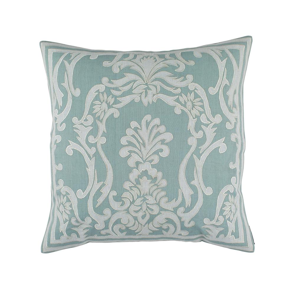 Louie Sq Pillow Spa Linen / White Linen Appliqué