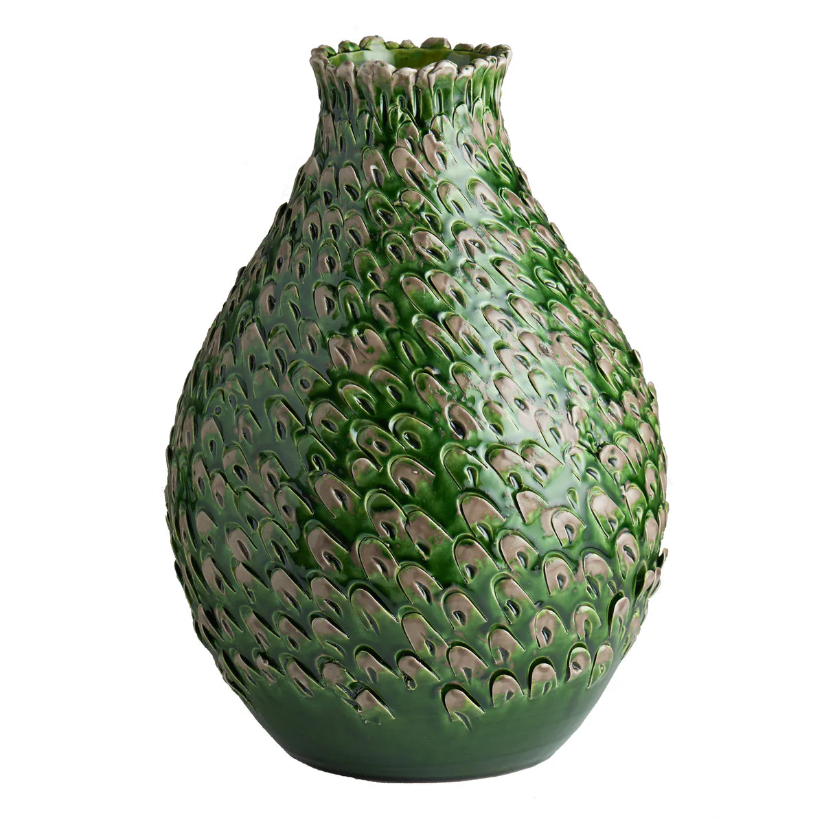 green grey feathered vase large