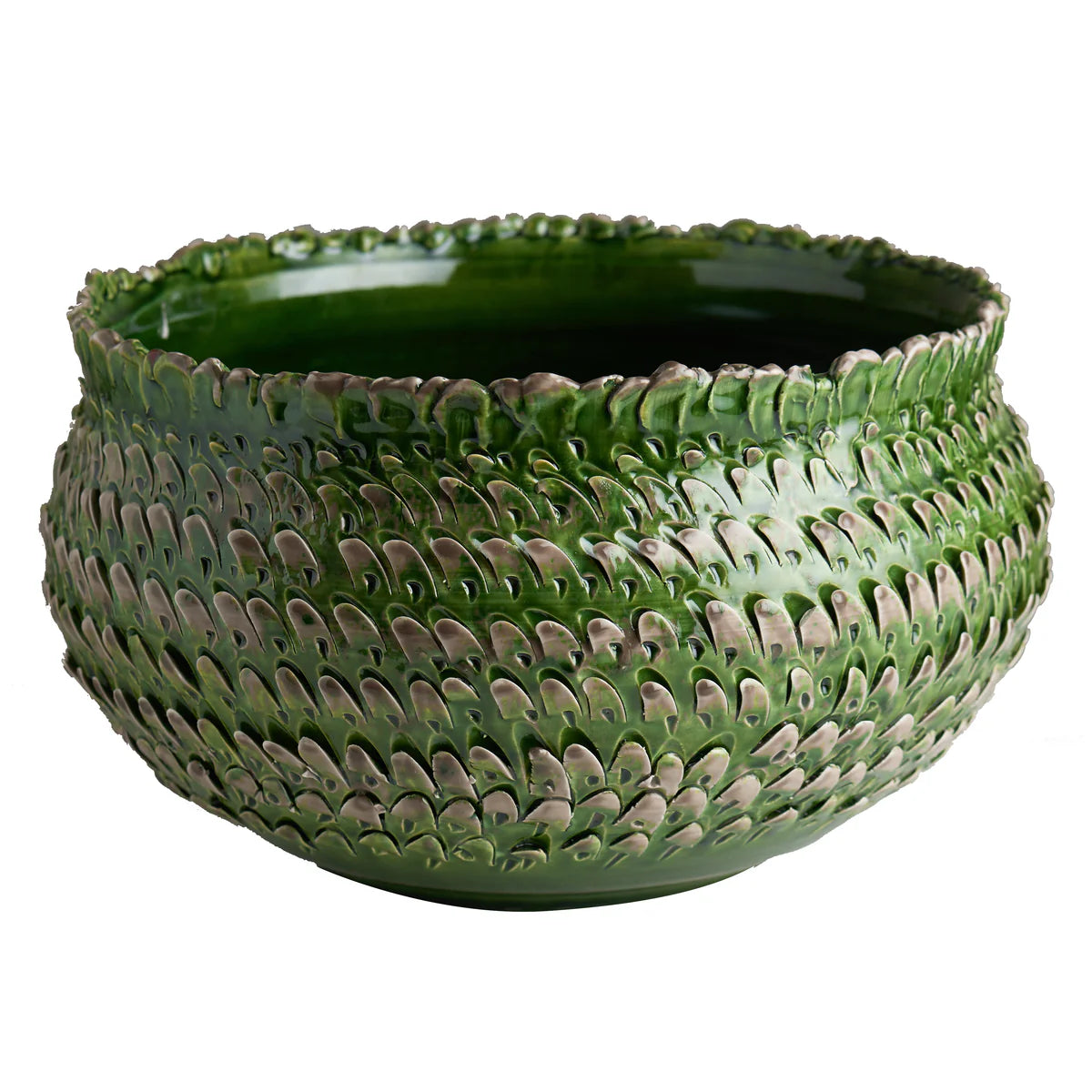 sculpted feather bowl - green grey